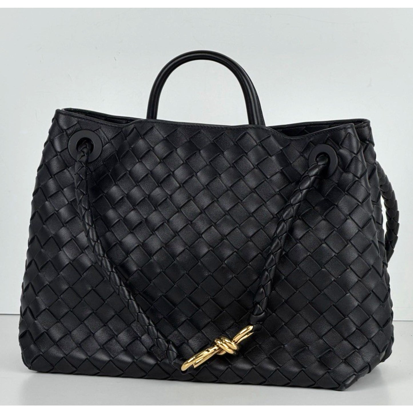 Bottega Veneta Andiamo Tote Small Bag in Black Intrecciato Leather D-4