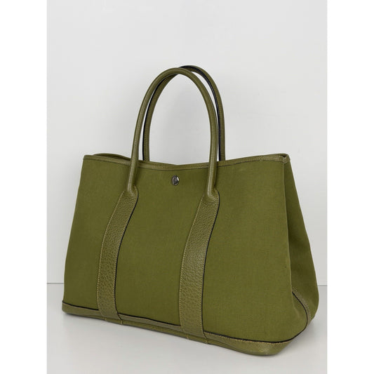 Hermes Garden Party 36 PM Tote Bag Olive Green Canvas and Leather 2006 C1