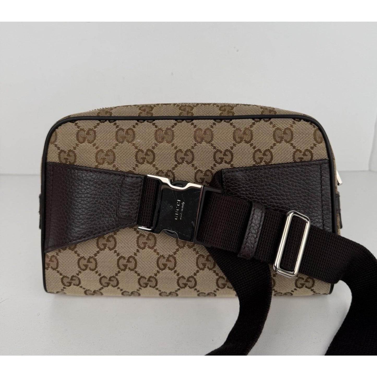Gucci GG Monogram Belt Bag in Brown & Beige Canvas & Leather Trim S06
