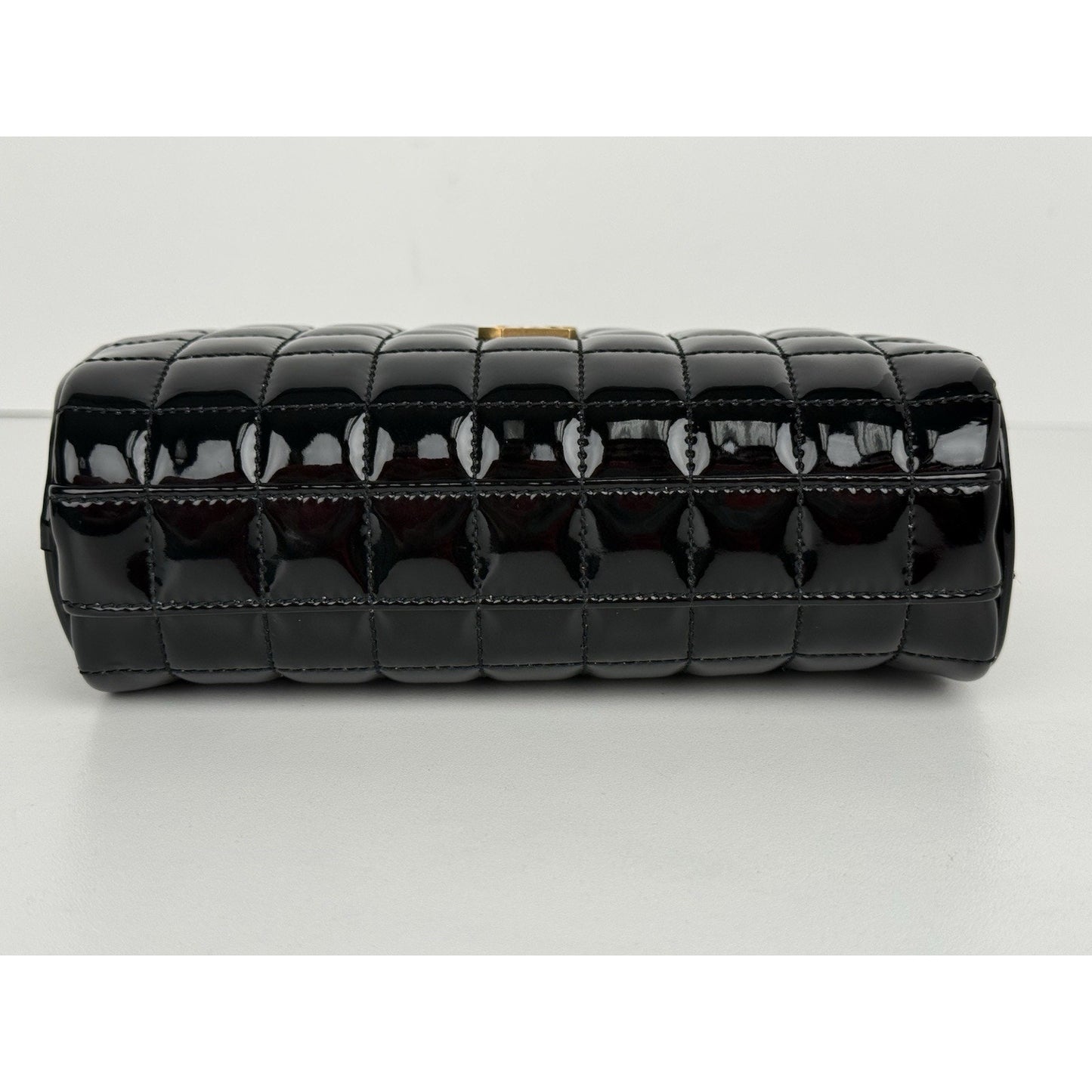 Saint Laurent Patent Calfskin Carré Quilted Cassandre Mini Camera Bag Black