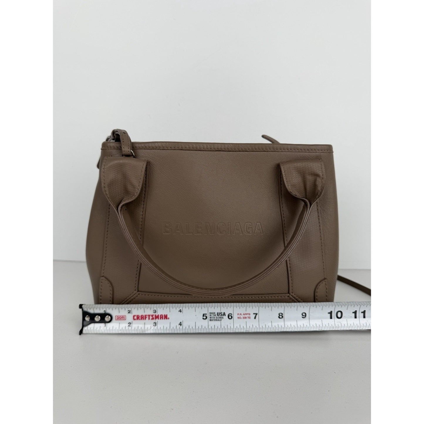 Balenciaga Navy Cabas Top Handle Bag XS with Pouch in Brown Leather S-10