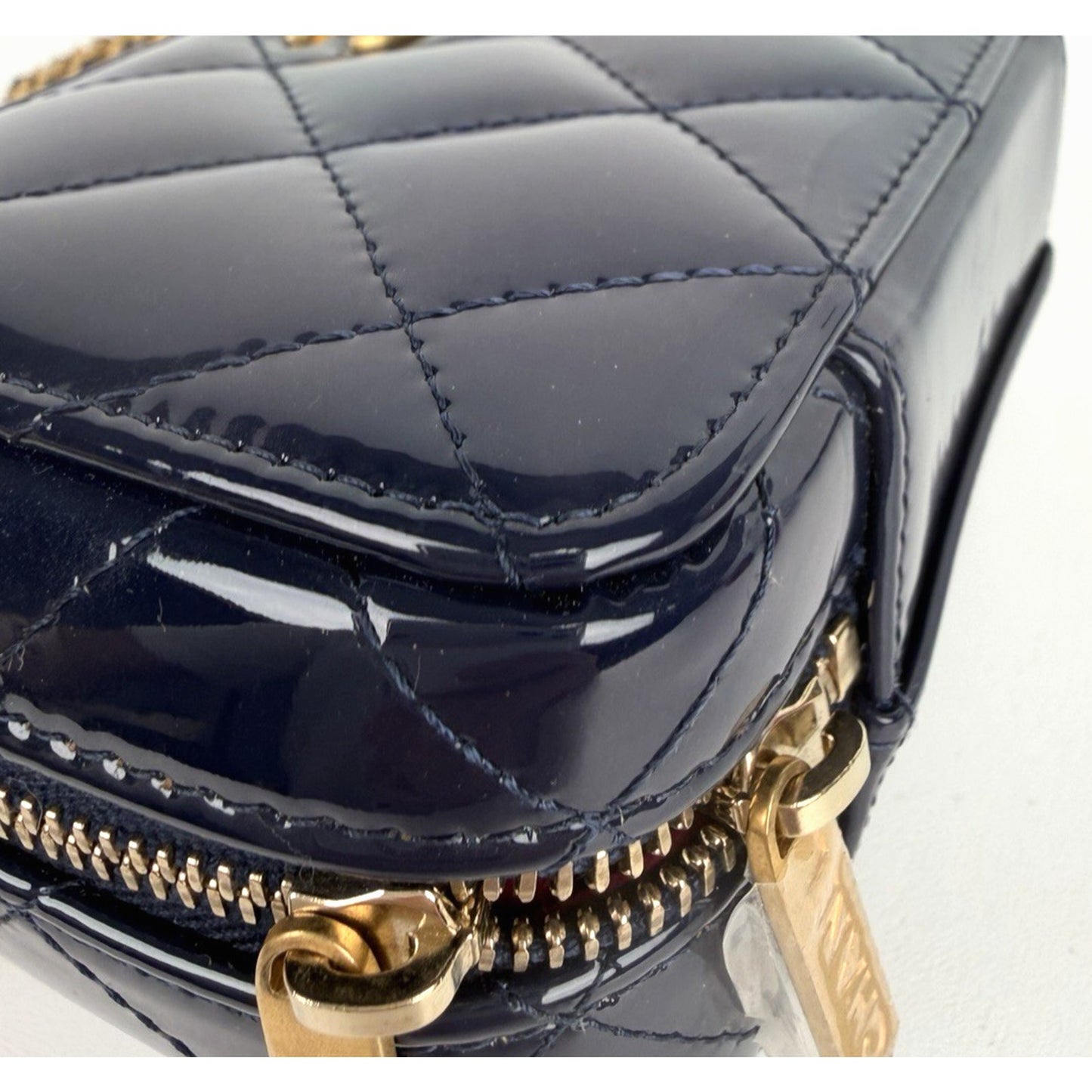 Chanel Woven Chain Top Handle Vanity Case Mini in Quilted Patent Leather NFC U3