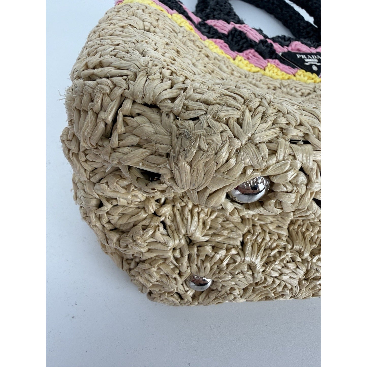 Prada Canapa Tote Bag in Multicolor Crochet Raffia S-12
