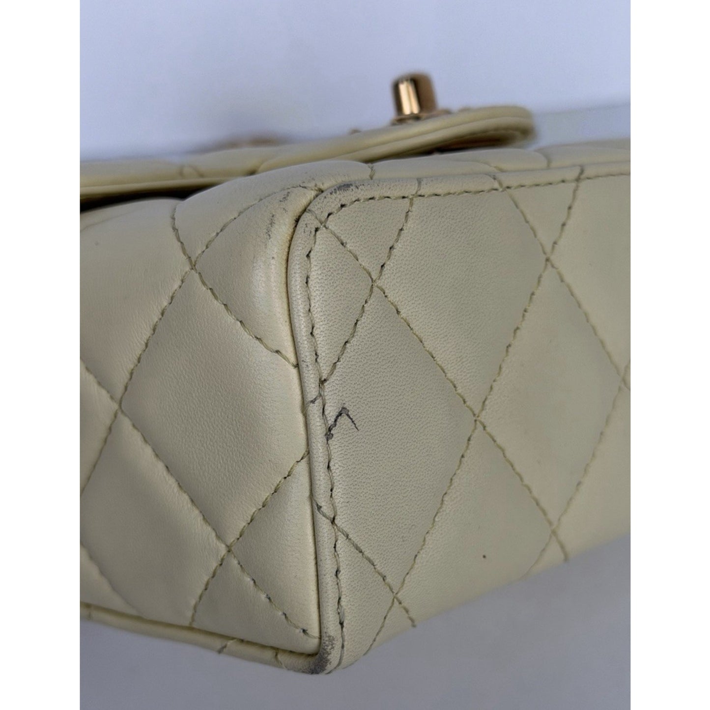 Chanel Crush Top Handle Mini Flap Bag in Pale Yellow or Ivory Leather D5