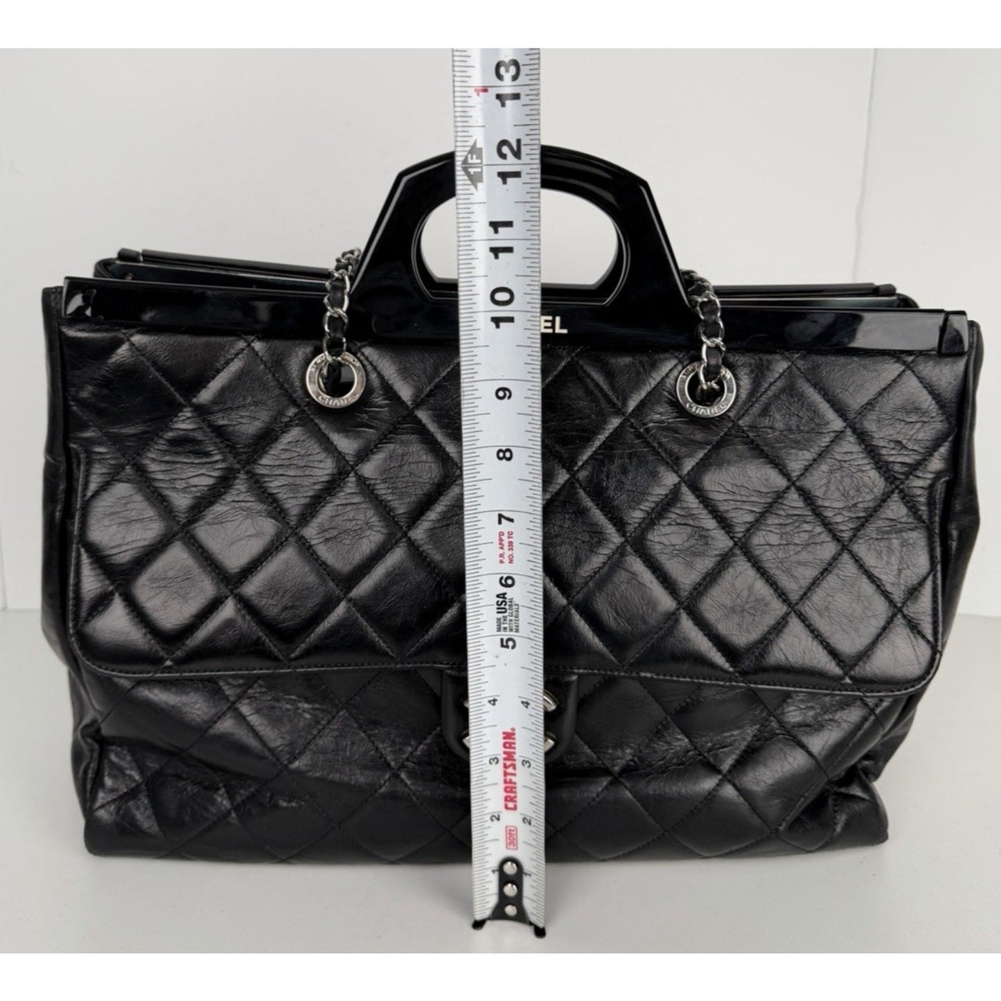 Chanel CC Delivery Tote Bag Large Black Quilted Glazed Leather 2015-2016 B6
