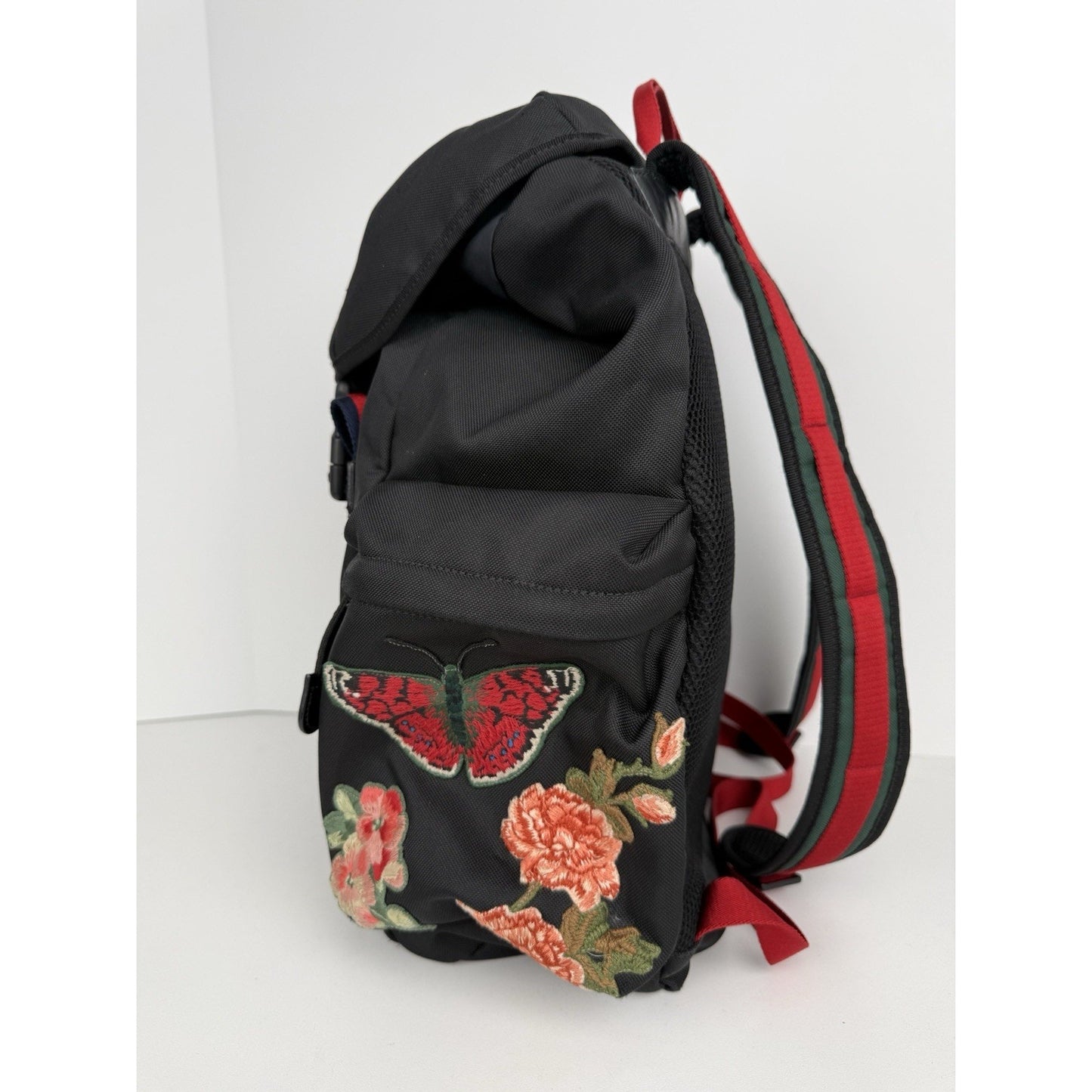 Gucci Animalier Tiger Head Embroidered Backpack Black Floral Butterfly