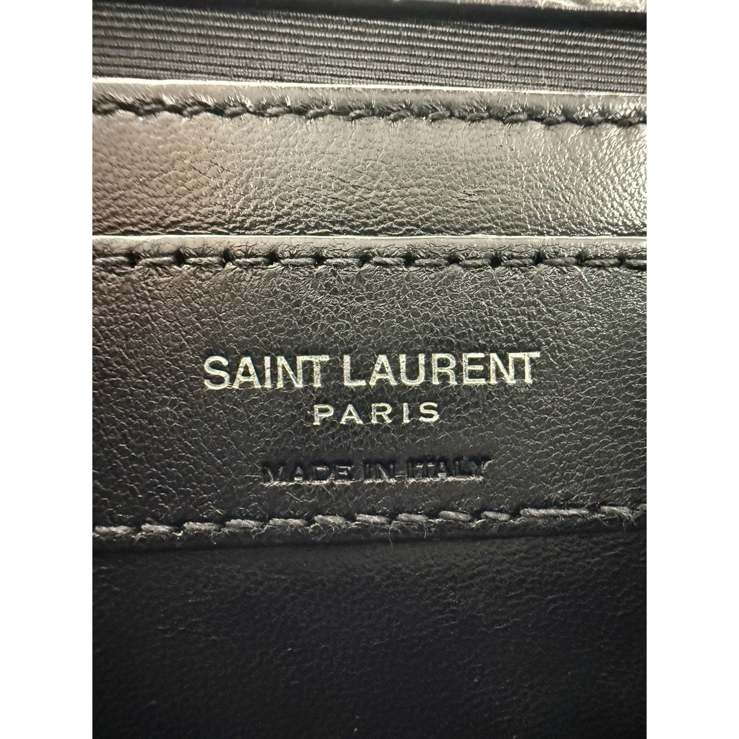 SAINT LAURENT Calfskin Crocodile Embossed Medium Kate Tassel Crossbody Black