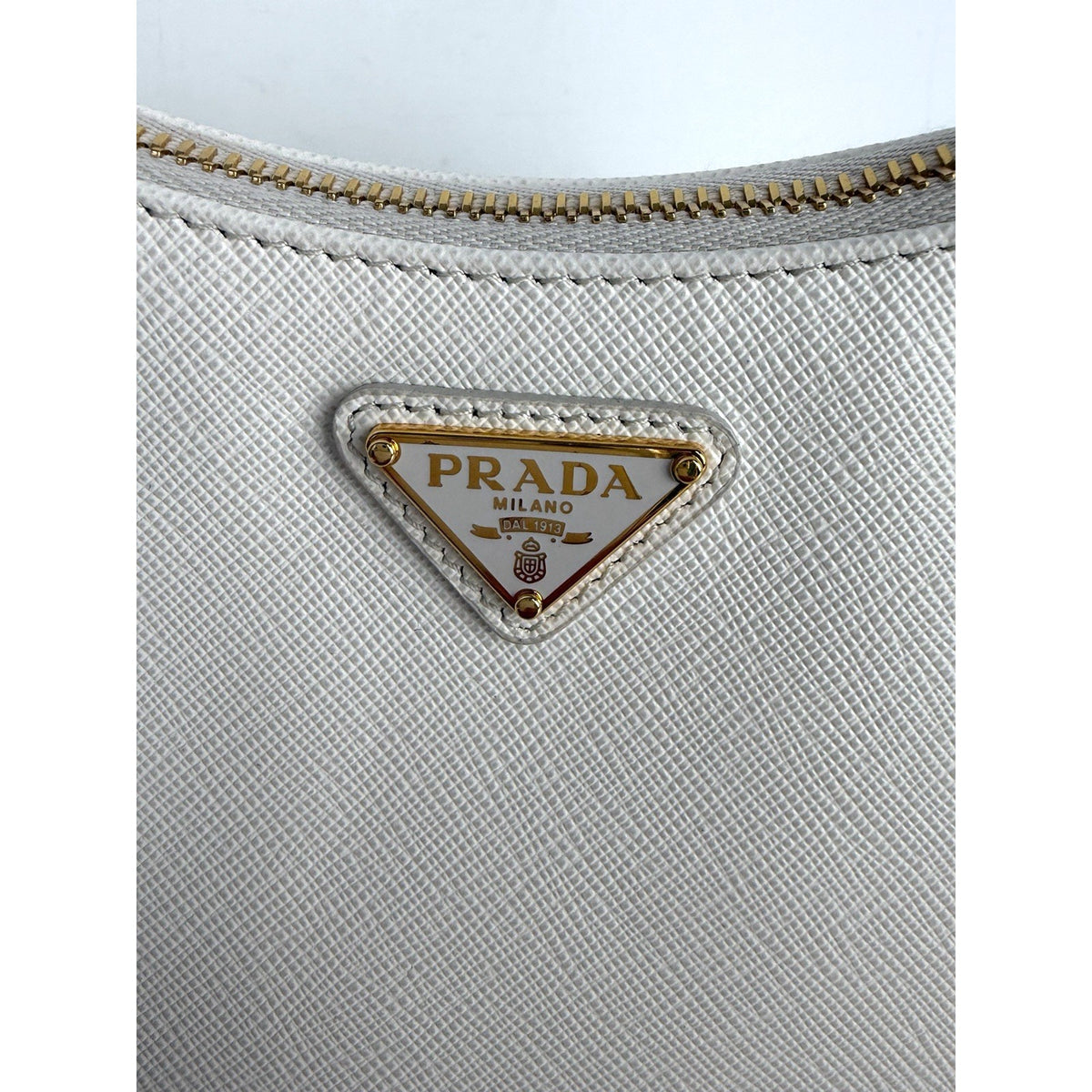 Prada Re-Edition 2005 Shoulder Bag White Saffiano Leather with Gold Hardware E-3