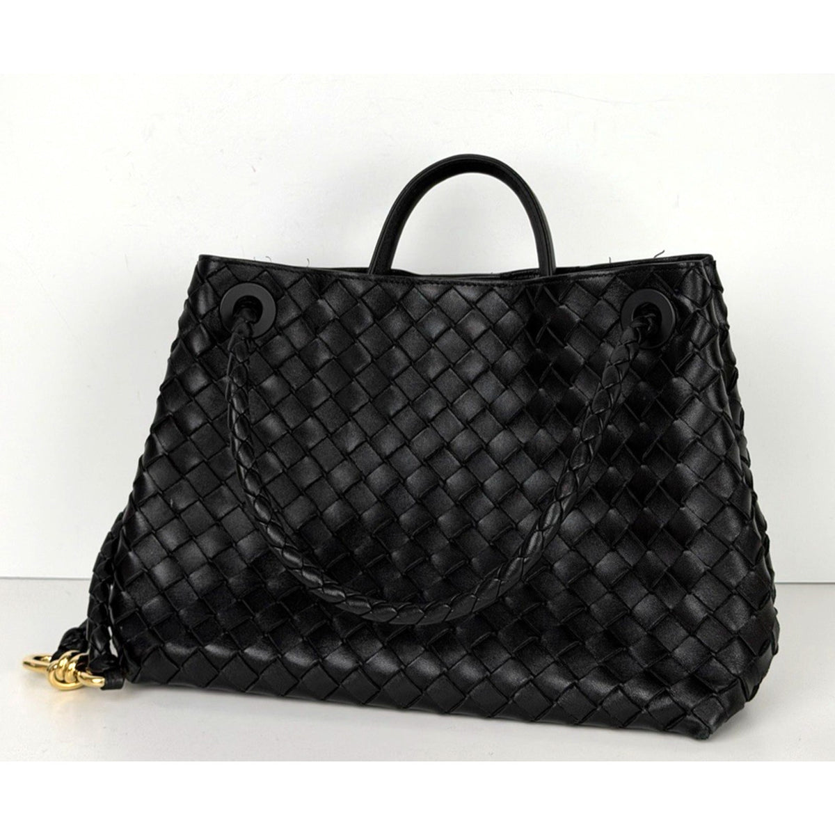 Bottega Veneta Andiamo Woven Leather Top-Handle Medium Bag in Black D5