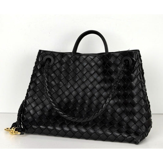 Bottega Veneta Andiamo Woven Leather Top-Handle Medium Bag in Black D5