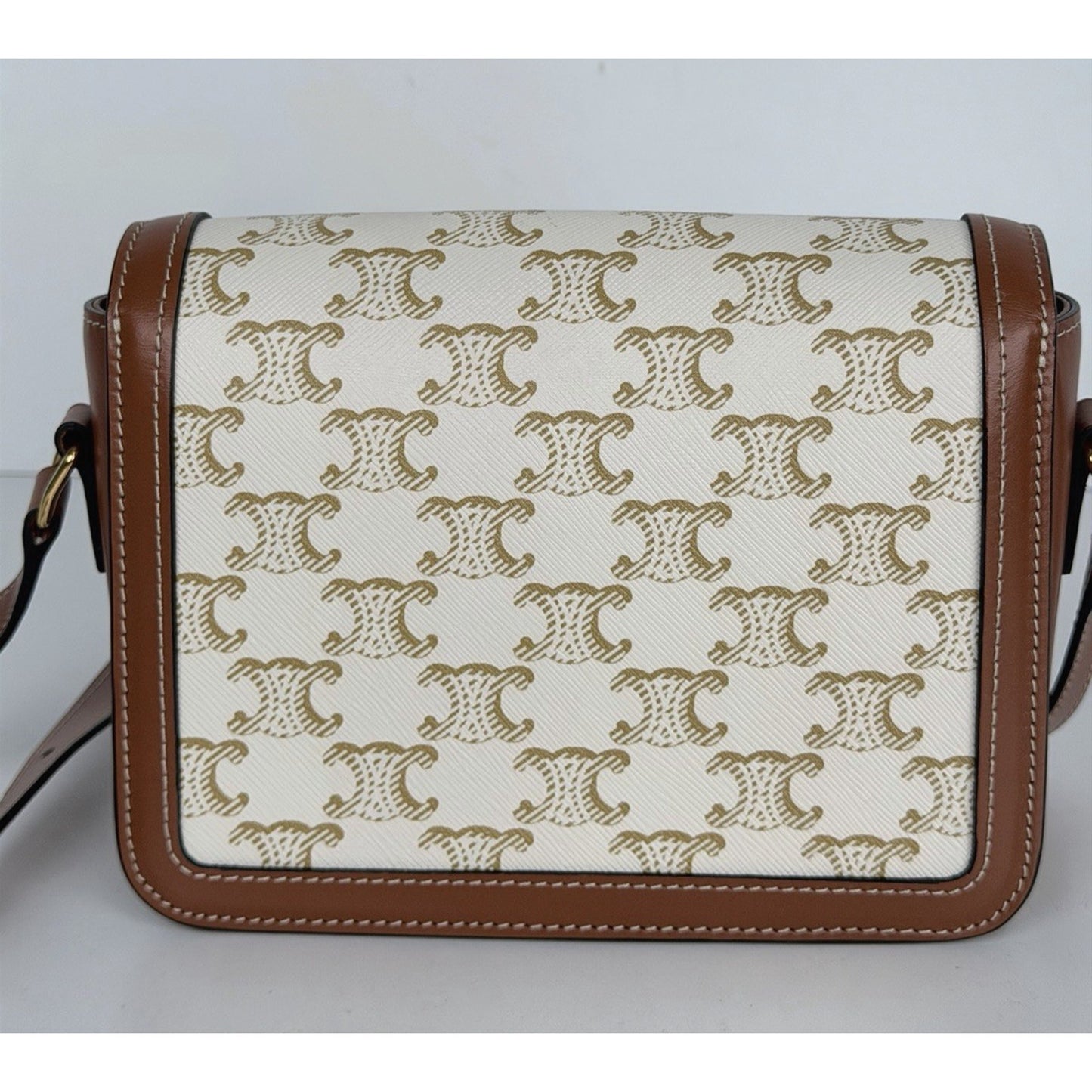 Celine Teen Triomphe Bag in Brown and White Triomphe Canvas and Calfskin S11
