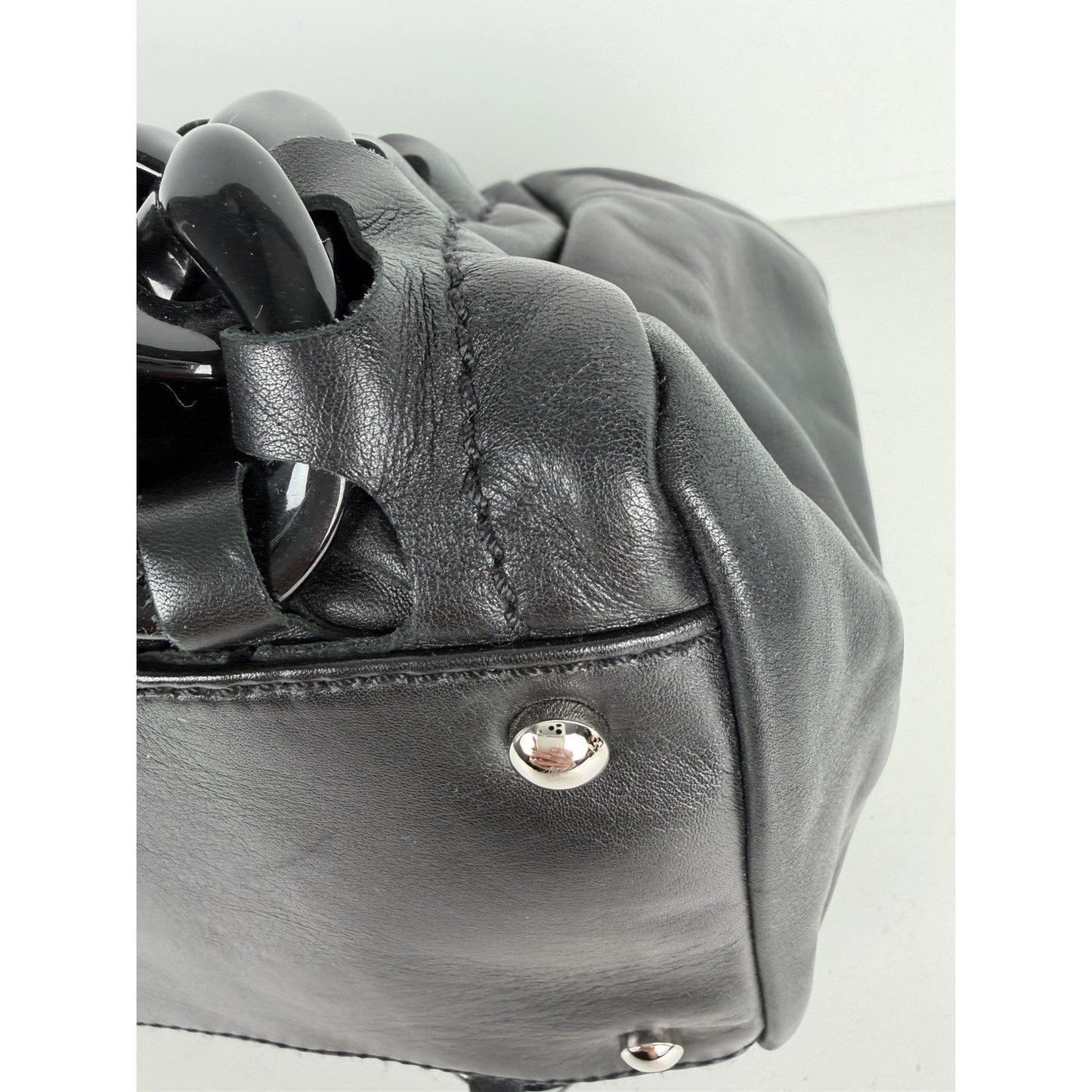 Chanel Modern East West Tote Bag Black Leather Rhodoid Chain 2006-2008 D-8