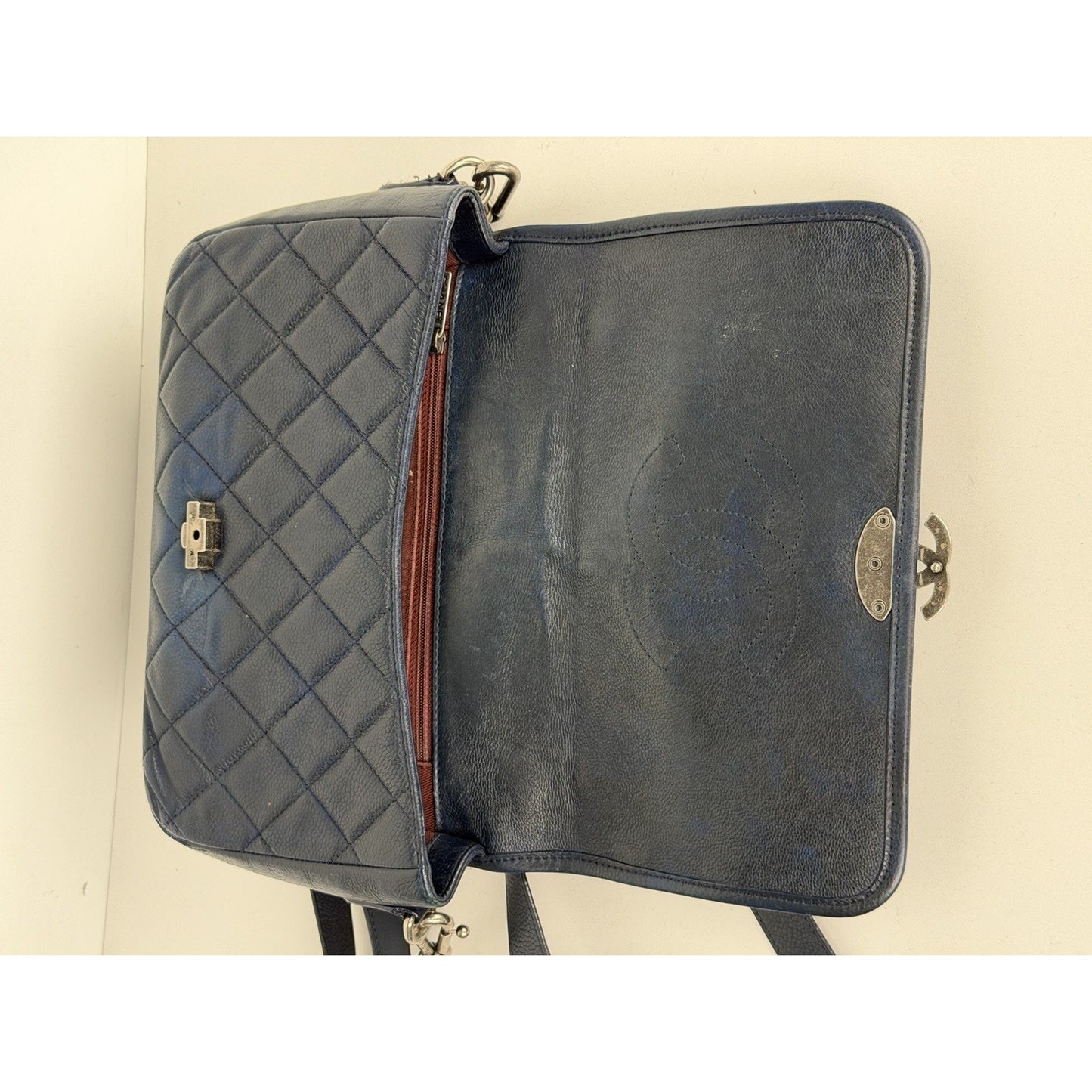 Chanel Messenger Bag Daily Carry Medium Leather Navy Blue 2017