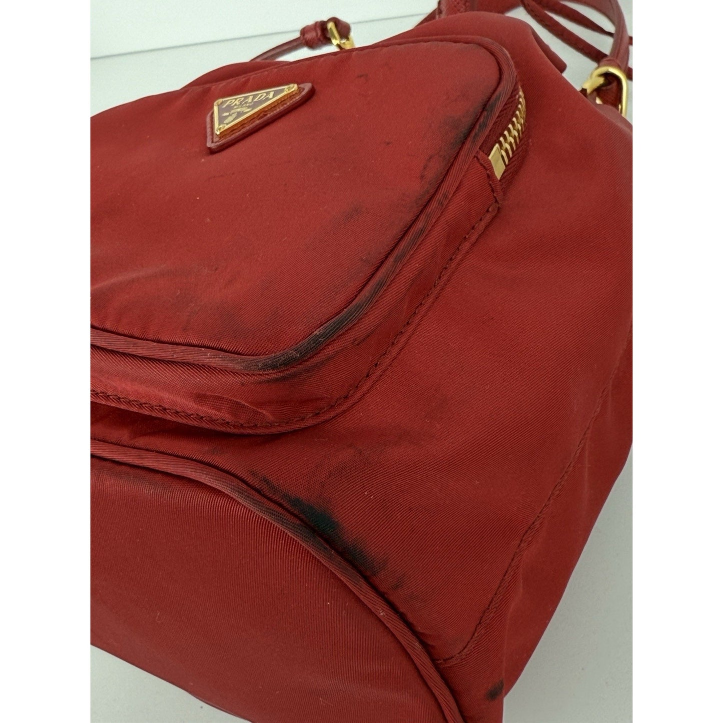 Prada Re-Nylon Alabastro Red Saffiano Duet Bucket Backpack