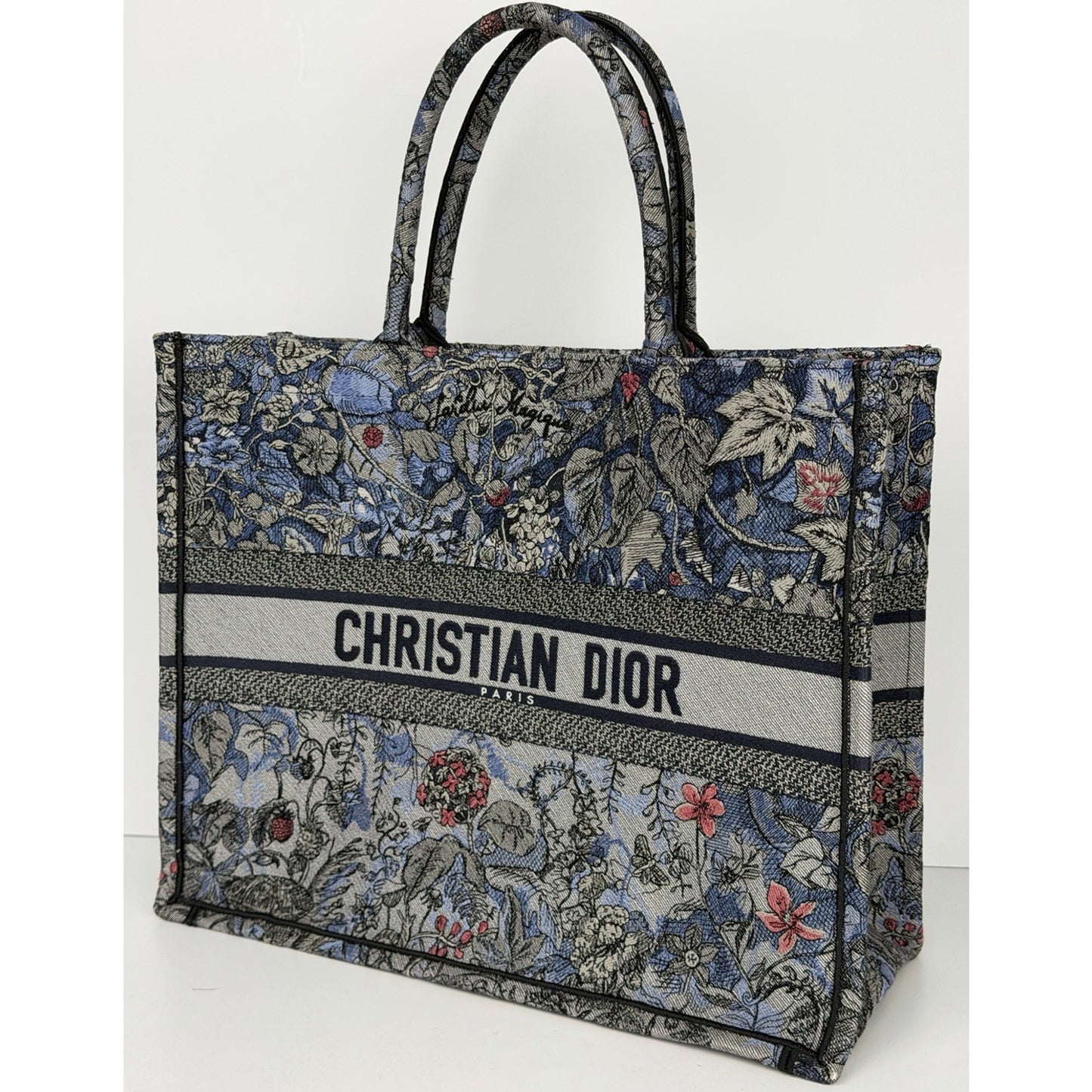 Christian Dior Book Tote Bag Large in Blue Embroidered "Jardin Magique" 2022 C5