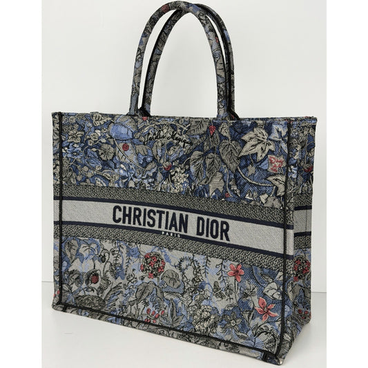 Christian Dior Book Tote Bag Large in Blue Embroidered "Jardin Magique" 2022 C5