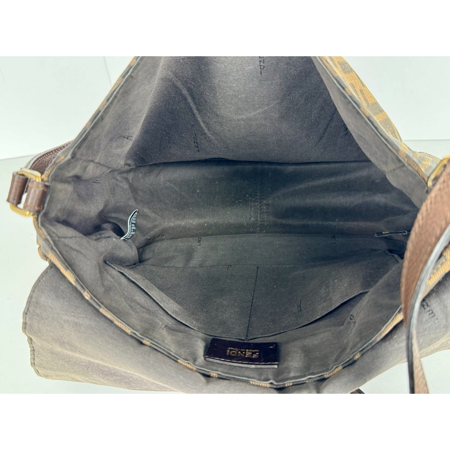 Fendi Tobacco Zucca Canvas Flap Crossbody Bag with Gold Hardware D-1