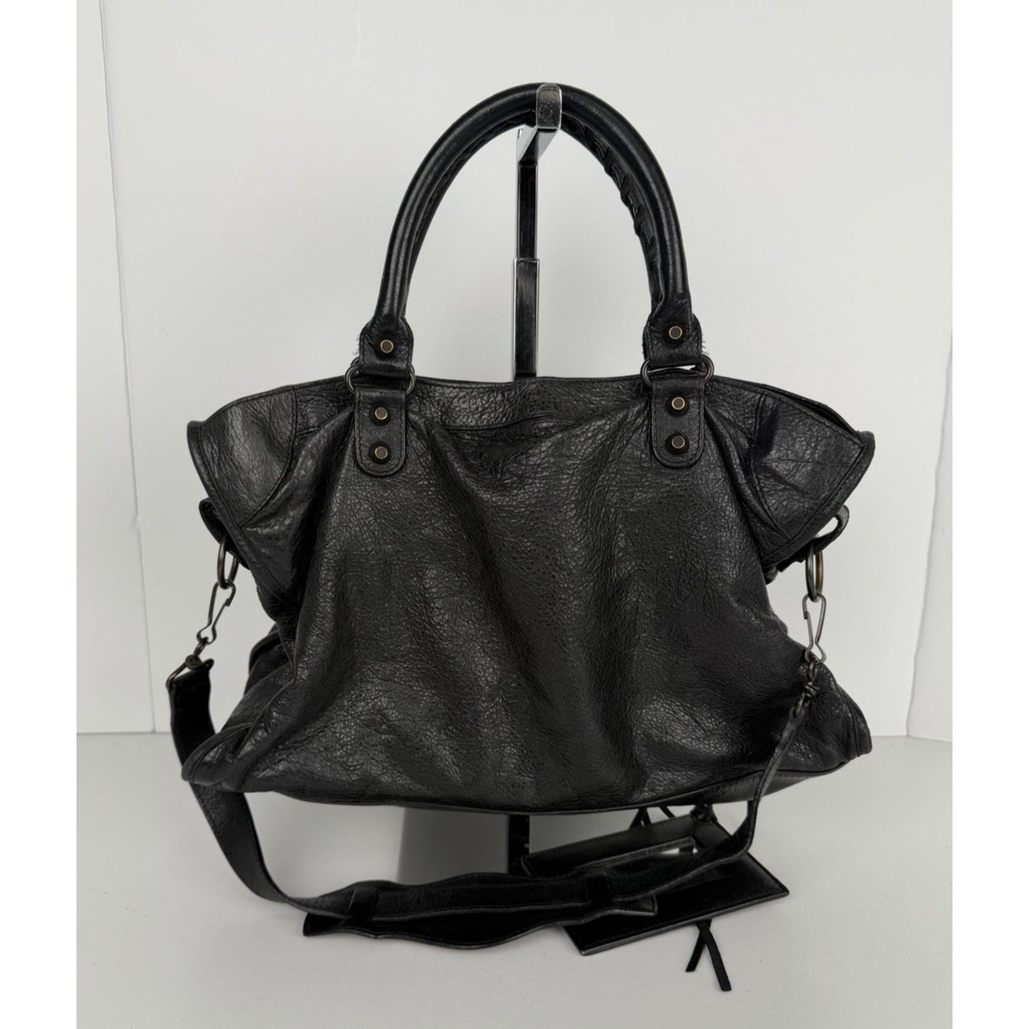 Balenciaga Classic The City Studded Handbag Medium in Dark Gray Leather S07