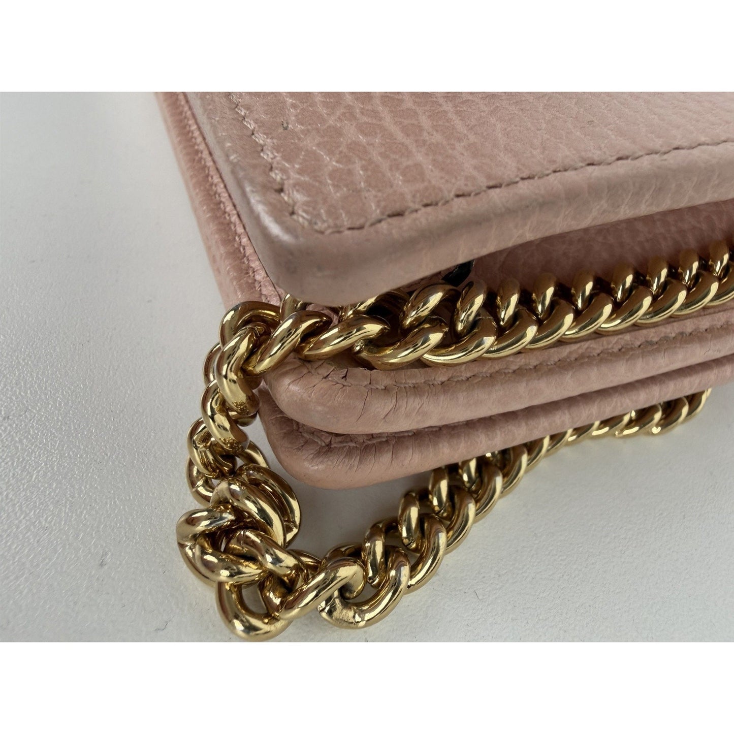 Gucci GG Marmont Leather Wallet on Chain Distinctive Quilted Pink Leather S07