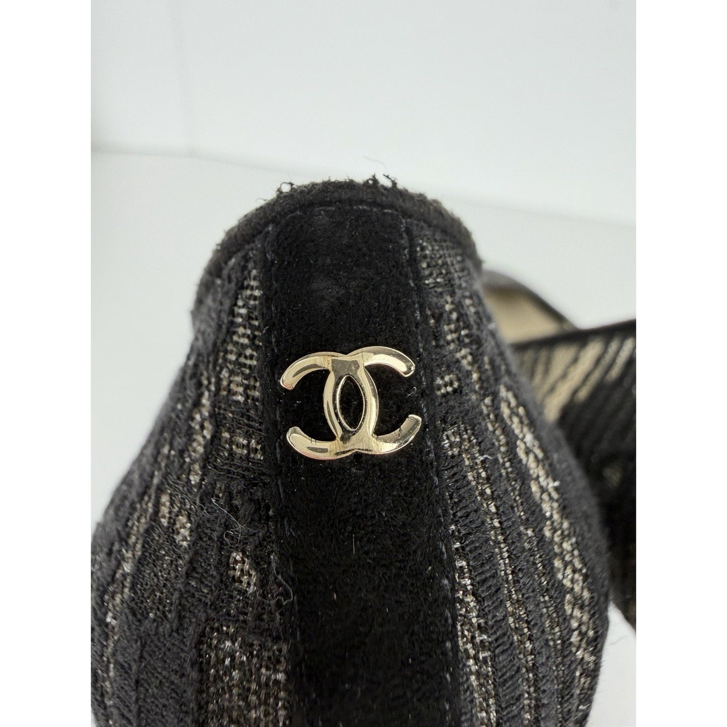Chanel Black Lace and Mesh Pumps with Suede Heels Size 40