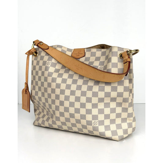 Louis Vuitton Graceful PM Tote Shoulder Bag in Damier Azur Coated Canvas 2018 S