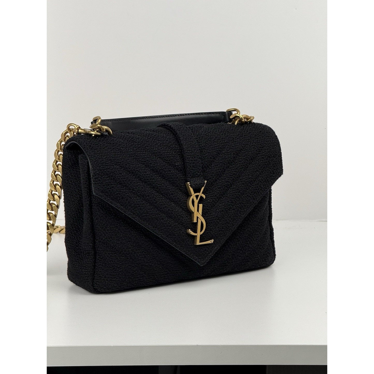 Saint Laurent College Medium Shoulder Bag in Quilted Tweed