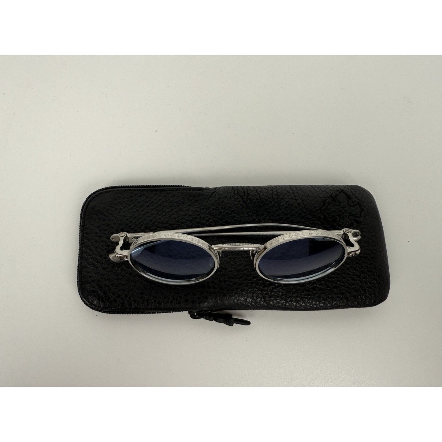 CHROME HEARTS Honey Dipped Sterling Silver Oval Blue Sunglasses