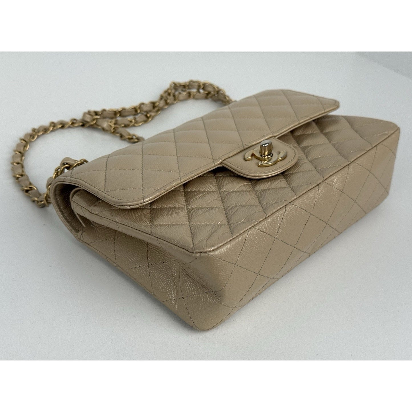 Chanel Timeless Classic Medium Double Flap Bag Beige Caviar Leather B-4