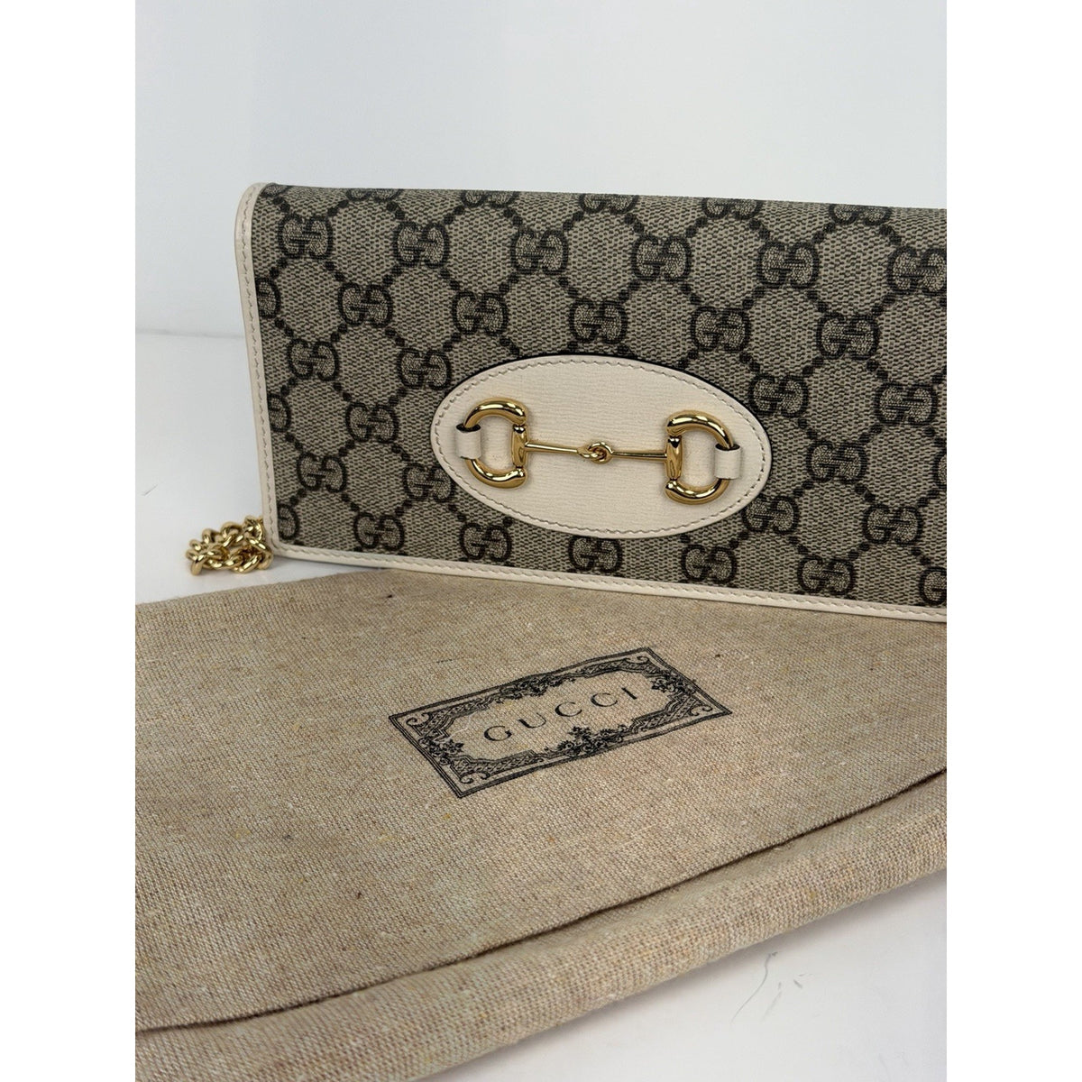 Gucci Horsebit 1955 Wallet On Chain Bag in Brown GG Supreme Monogram Canvas S-02