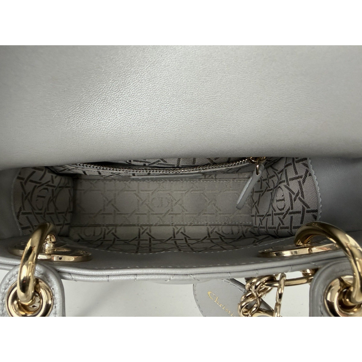 Christian Dior Mini Top Handle Bag in Gray Quilted Lambskin Leather 2020 U2