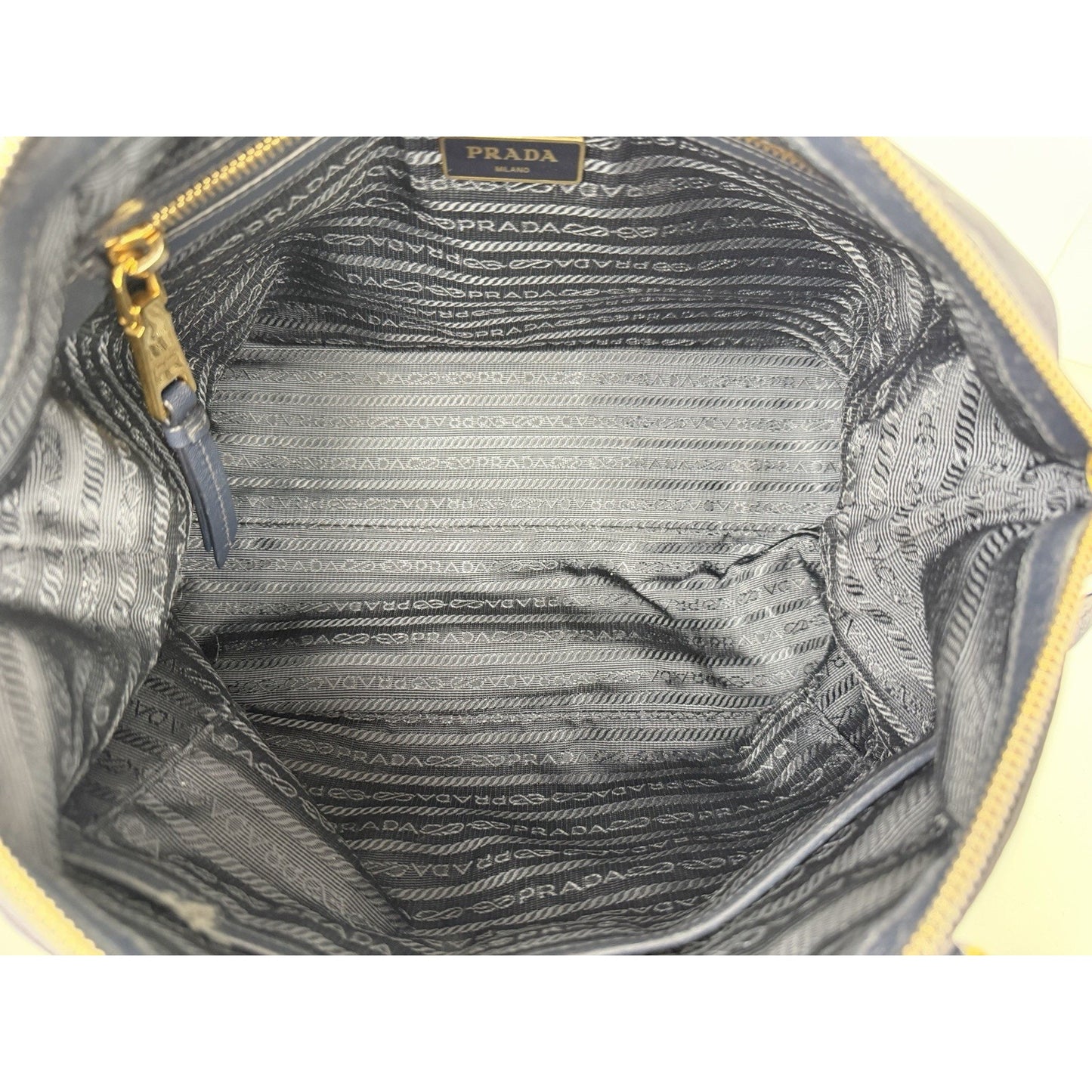 Prada Two-Way Satchel Handbag in Blue Tessuto Nylon Saffiano Leather S03