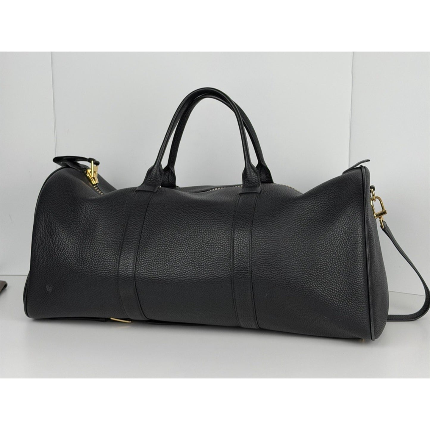 Tom Ford Weekend Black Grained Leather Duffle Bag Unisex&Gold-Tone Hardware