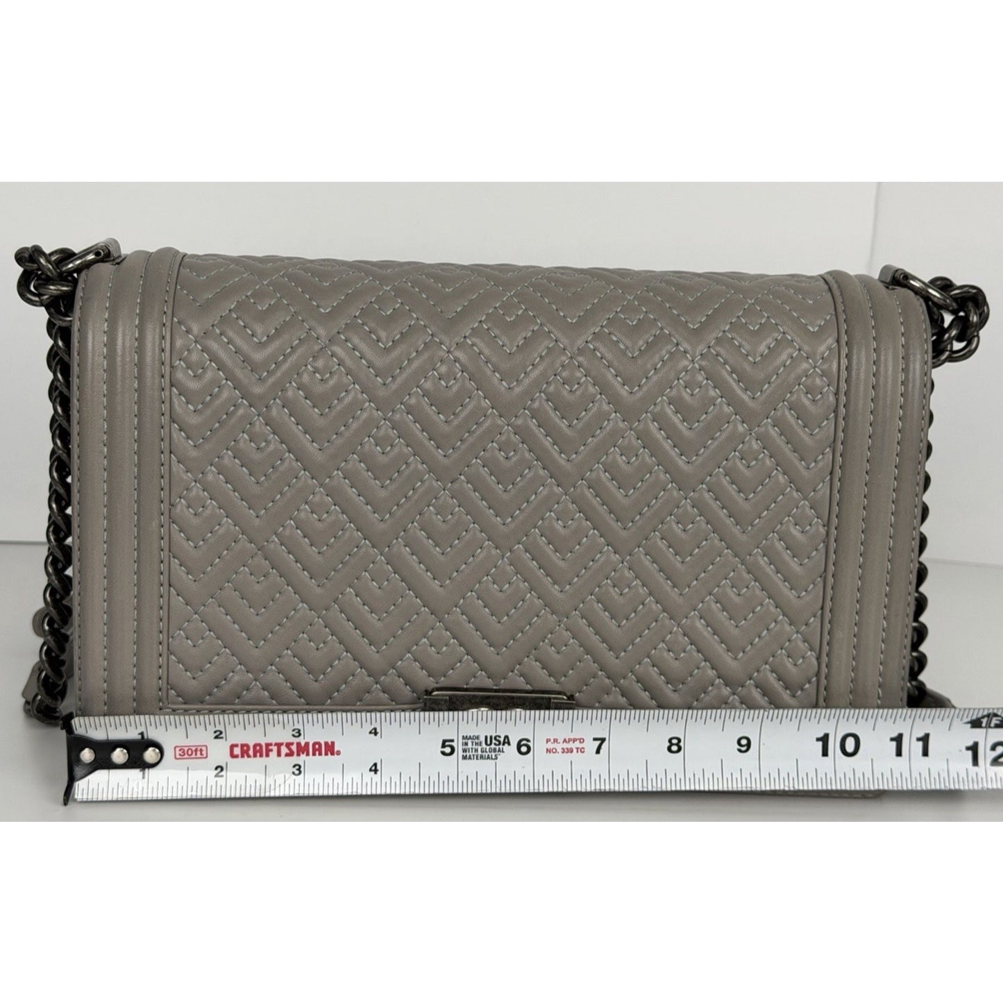 Chanel Boy Bag with Geometric Quilted Pattern in Gray Leather