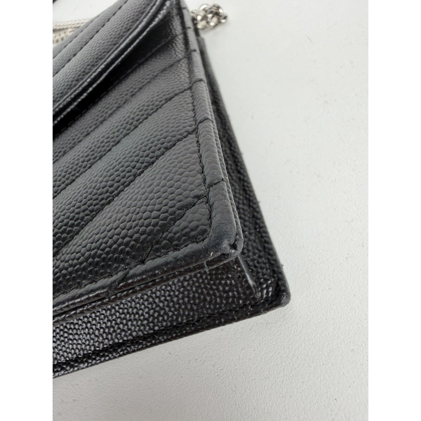 Saint Laurent Cassandre Chain Wallet Bag Small Black Grain de Poudre Leather S12