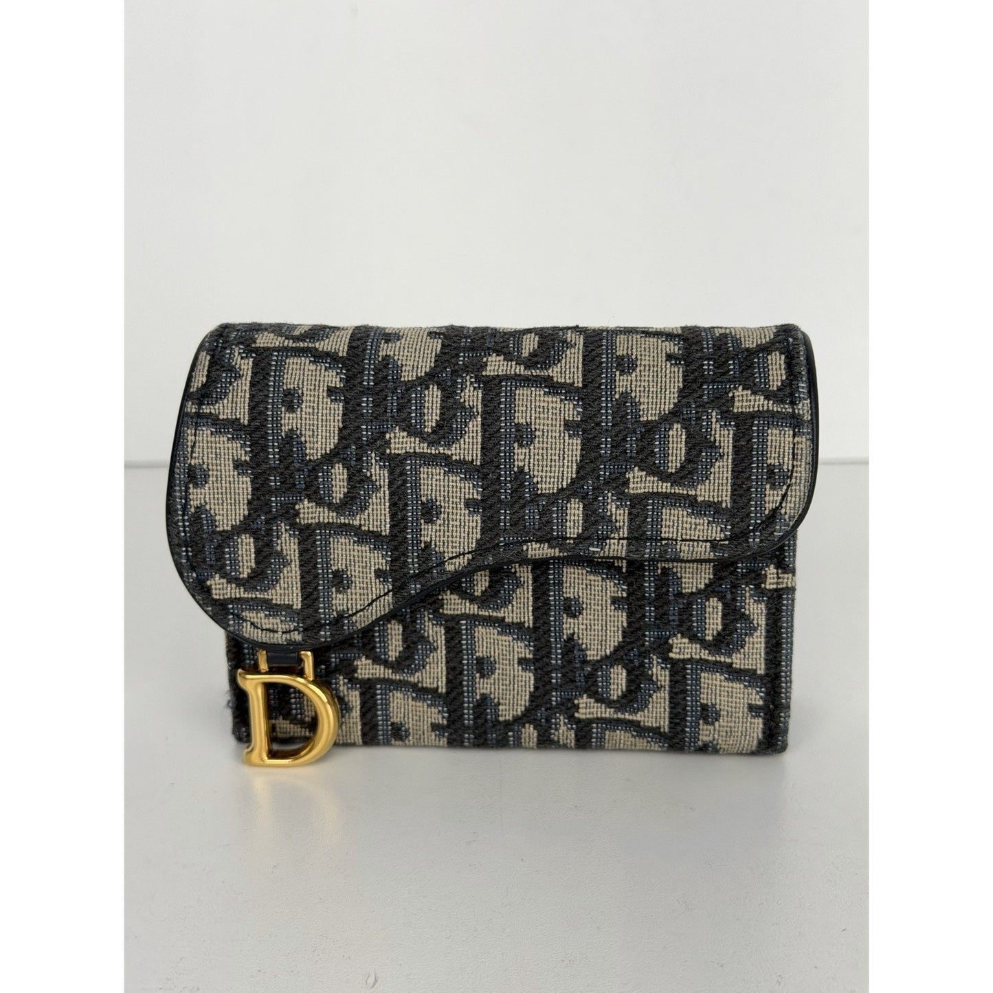 Christian Dior Saddle 5 Gusset Compact Wallet in Blue Oblique Canvas 2023