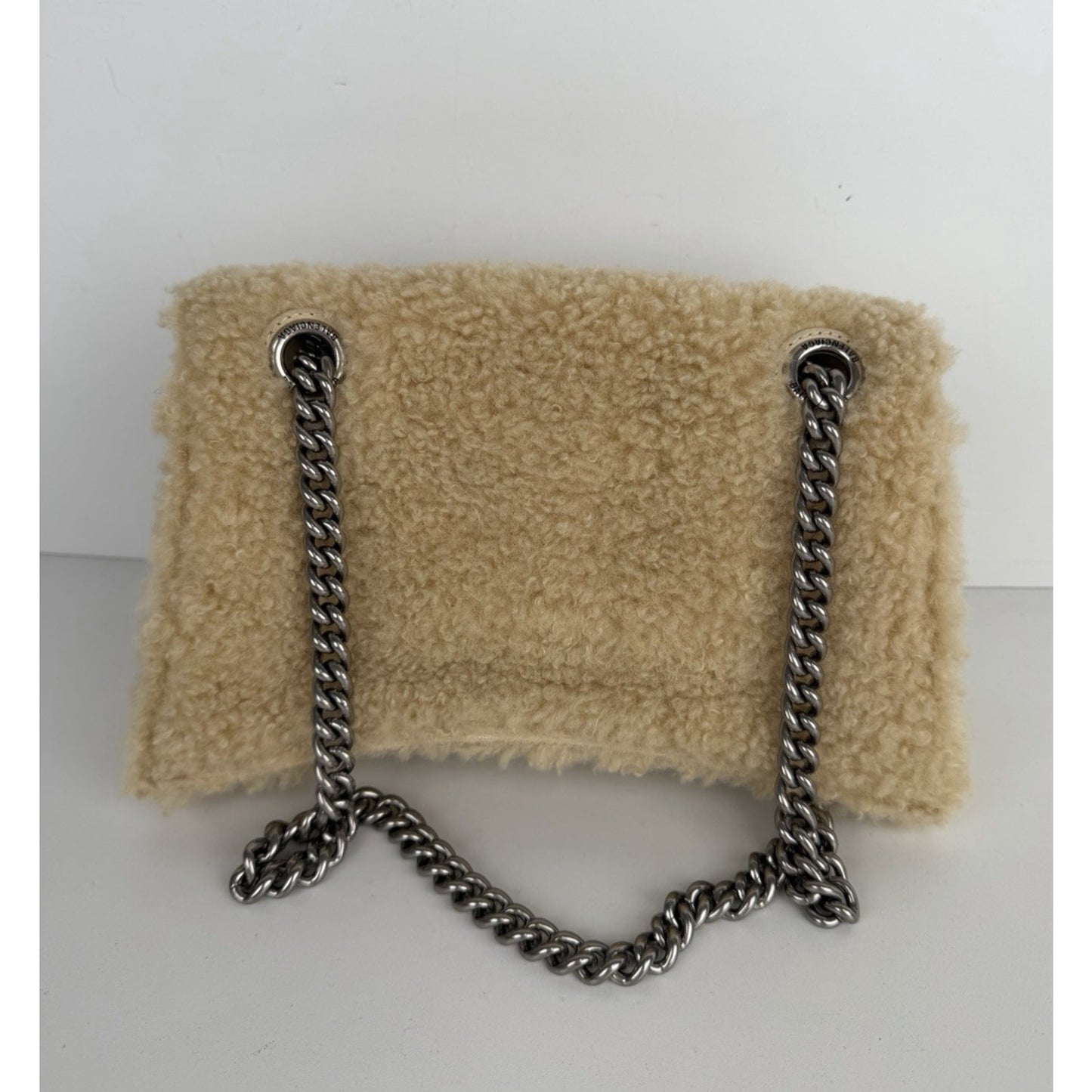 Balenciaga Hourglass Chain Shoulder Bag Small in Beige Curly Faux Shearling C-9