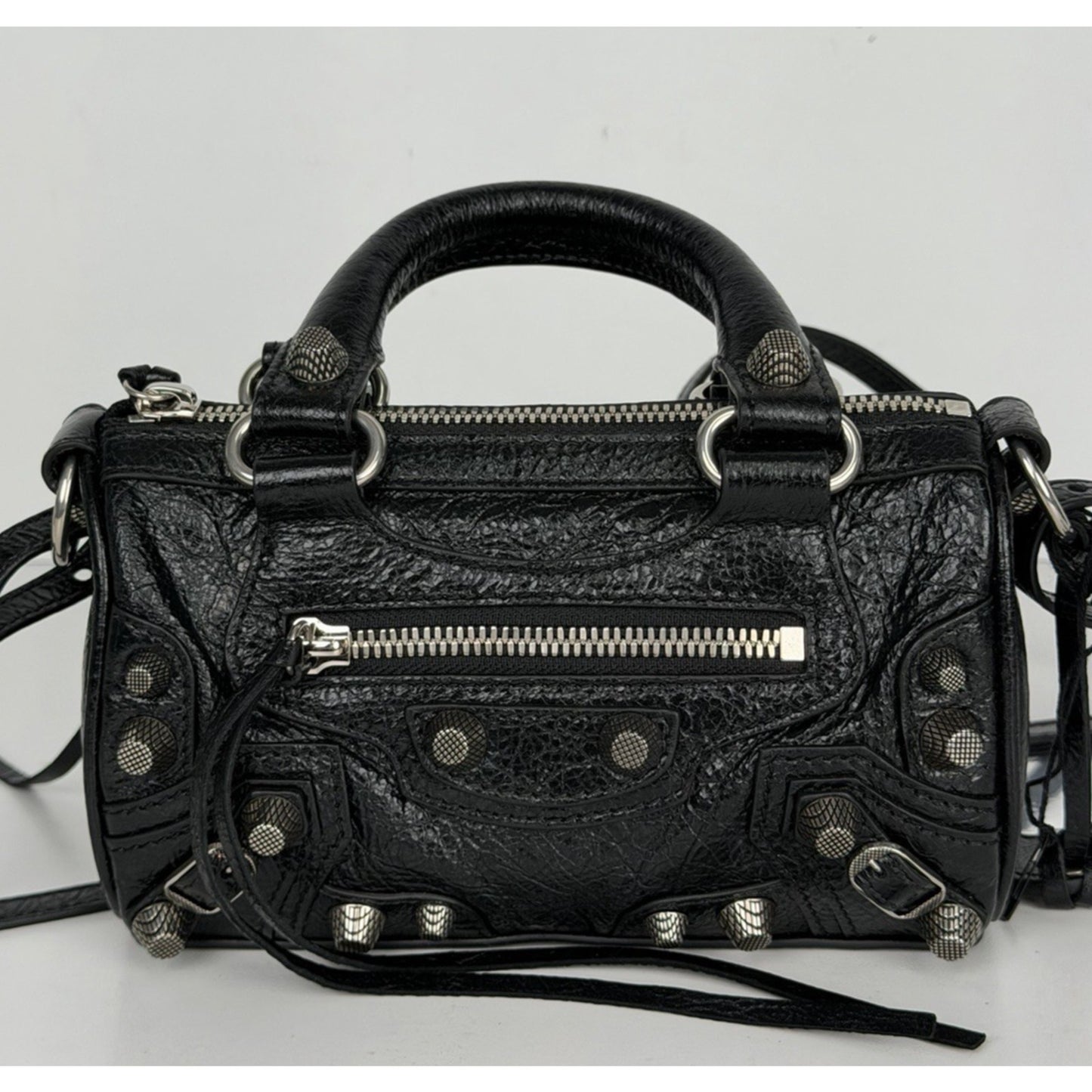 Balenciaga Neo Cagole Nano Duffle Bag in Black Leather Crinkled Finish D5