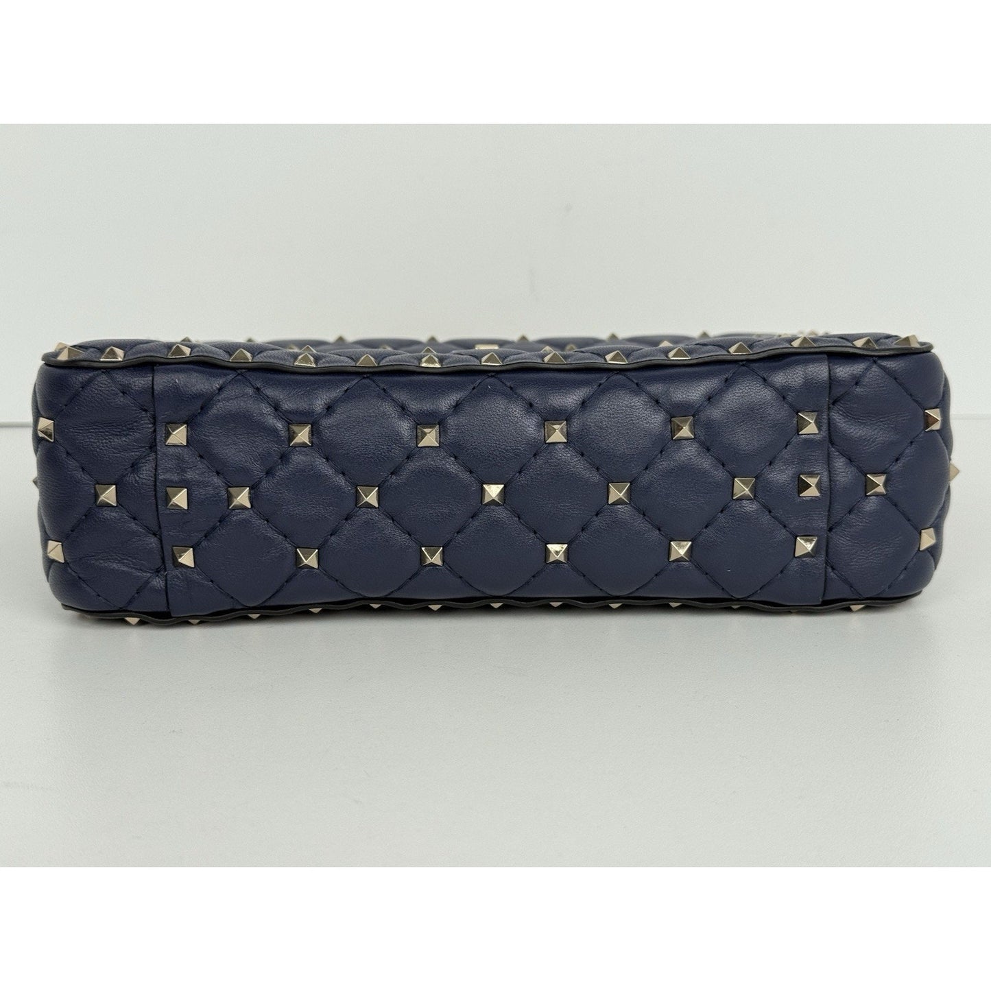 Valentino Garavani Nappa VLTN Print Medium Rockstud Spike Shoulder Bag Navy Blue