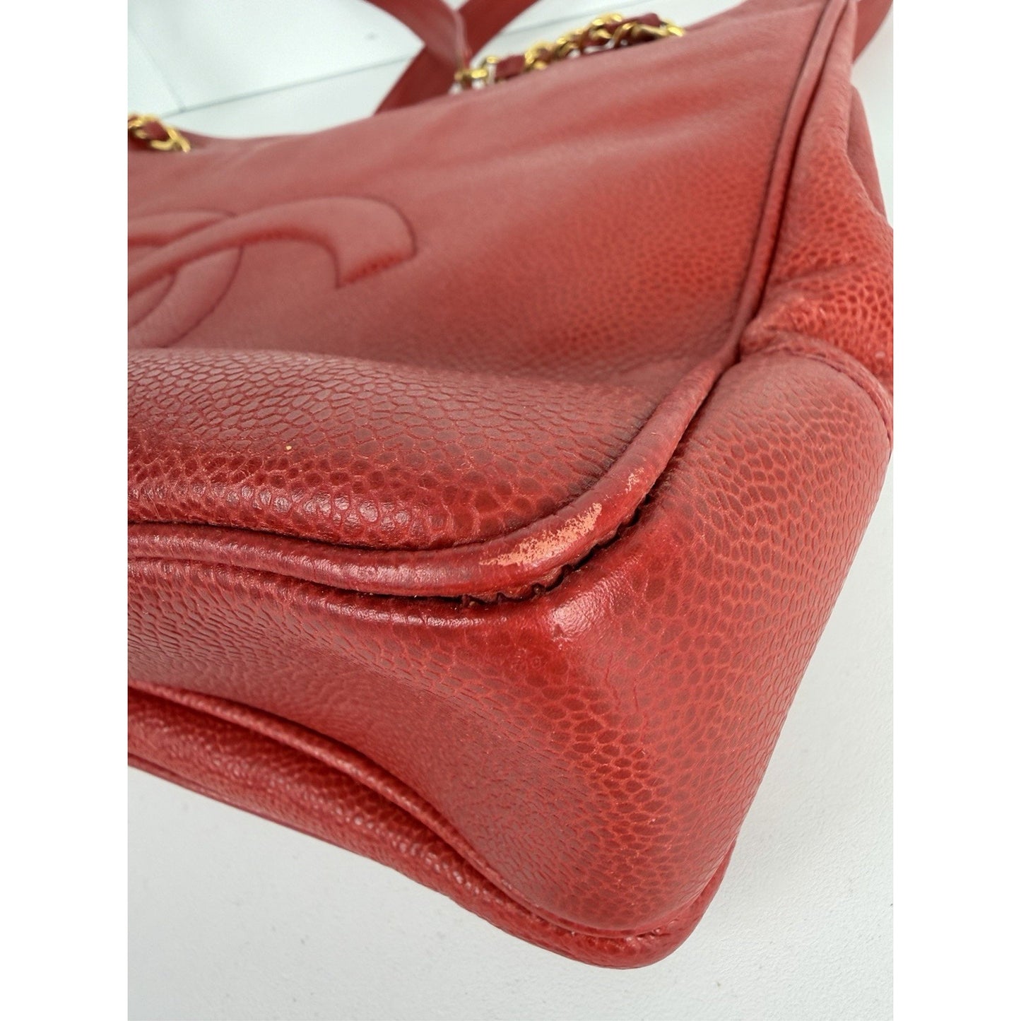 Chanel Outside Flap CC Pocket Tote Bag Vintage Red Caviar Leather 1994–1996 F1