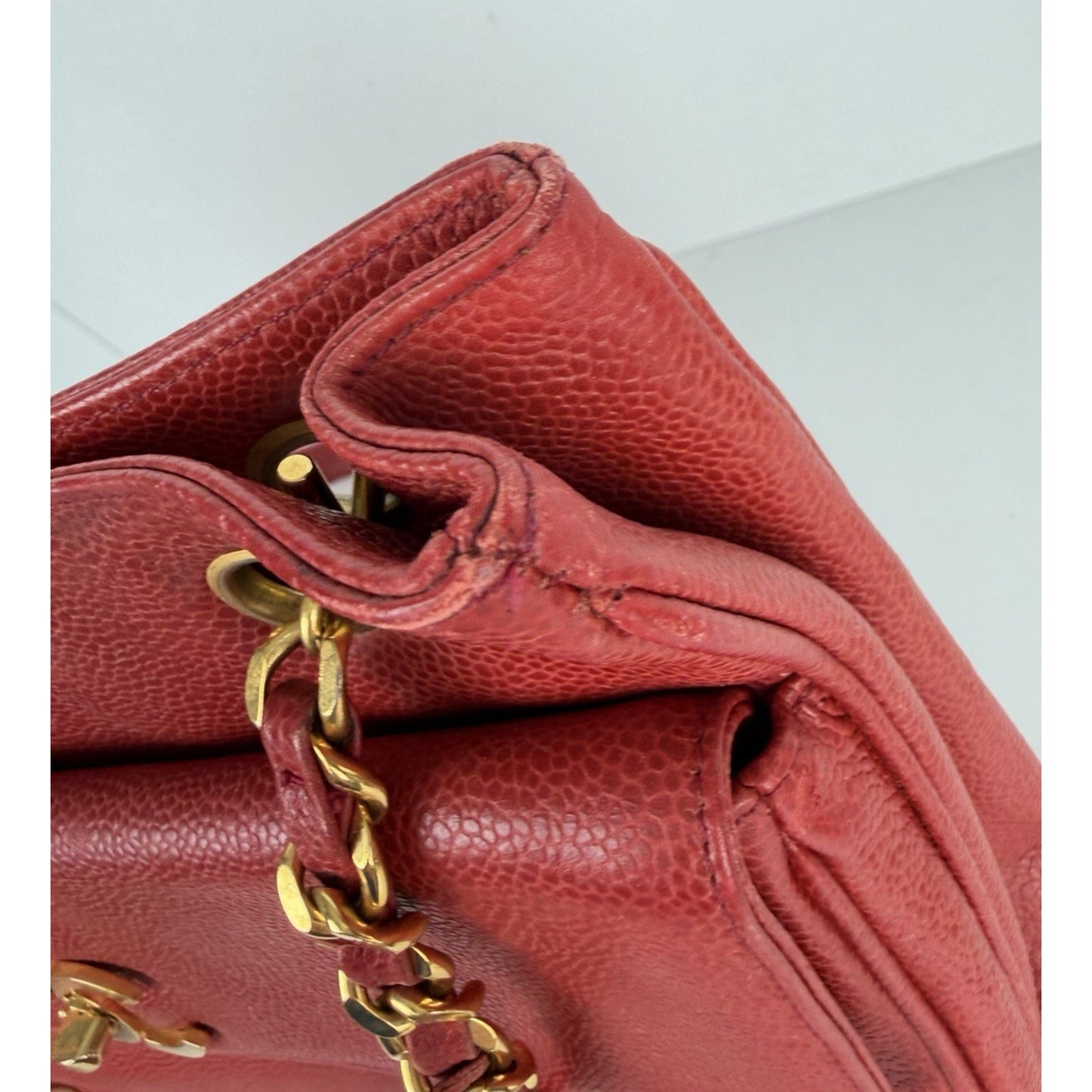 Chanel Outside Flap CC Pocket Tote Bag Vintage Red Caviar Leather 1994–1996 F1
