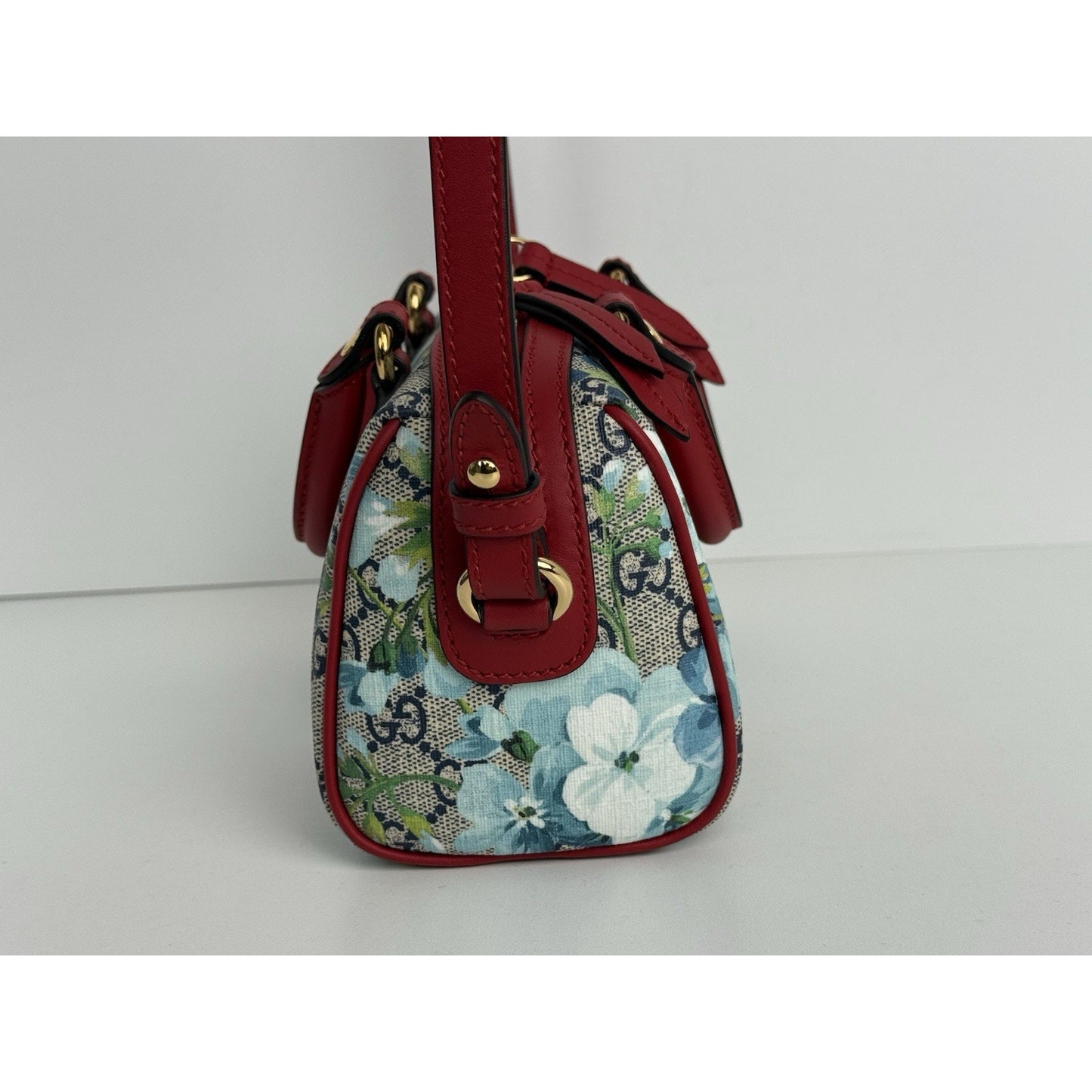 Gucci GG Supreme Blooms Boston Mini Bag with Top Handle and Crossbody Strap