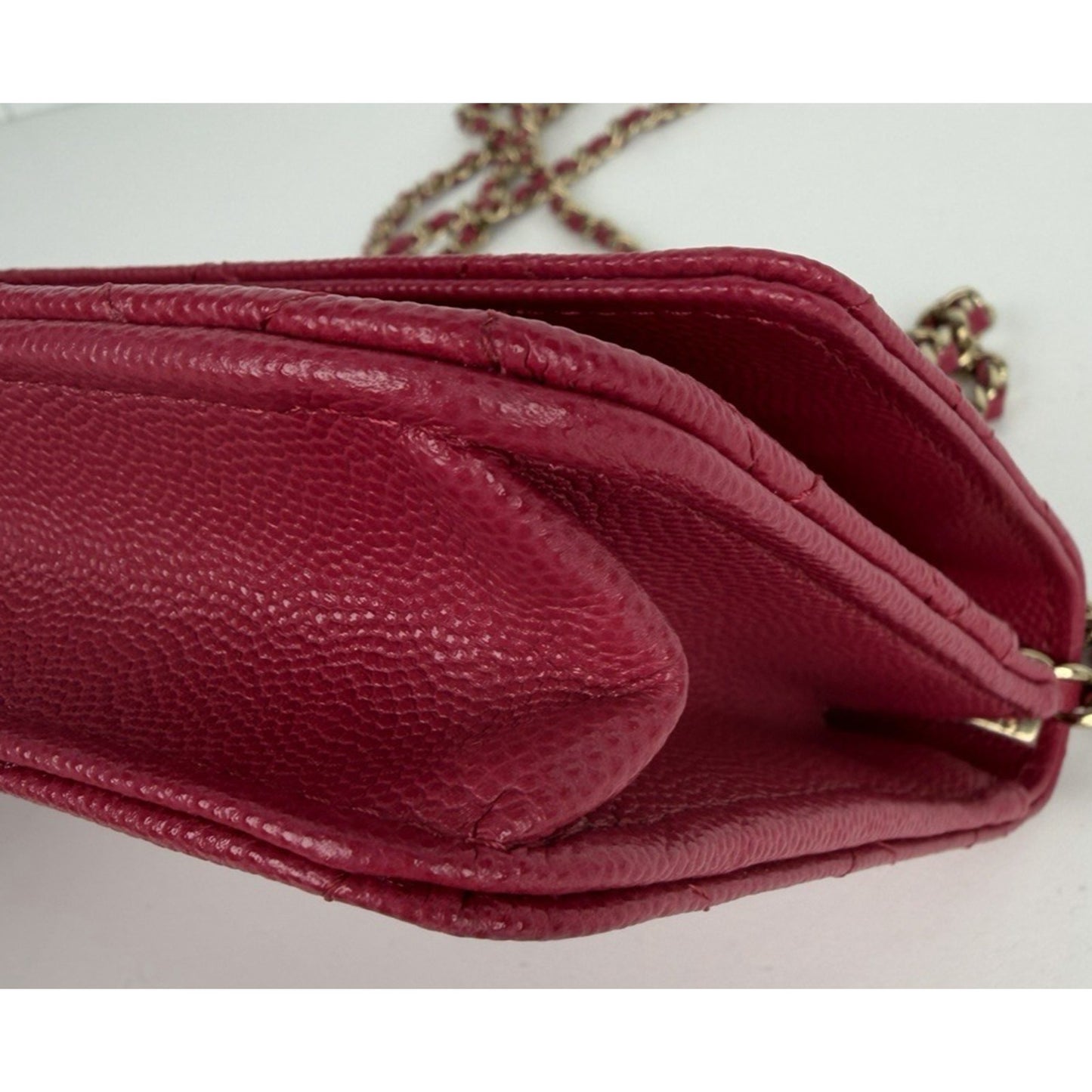 Chanel Classic Flap Wallet on Chain in Dark Pink Quilted Caviar Leather NFC U3