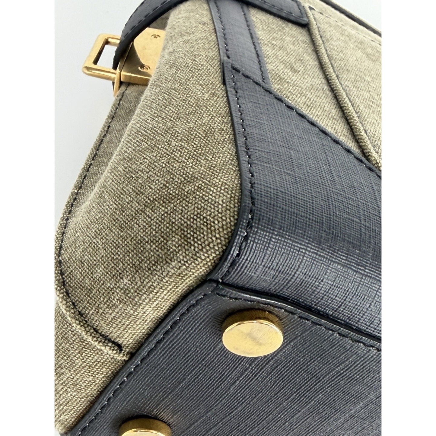 Balmain B-Buzz 23 Bag in Khaki Canvas & Black Leather with Gold-Tone Hardware S4