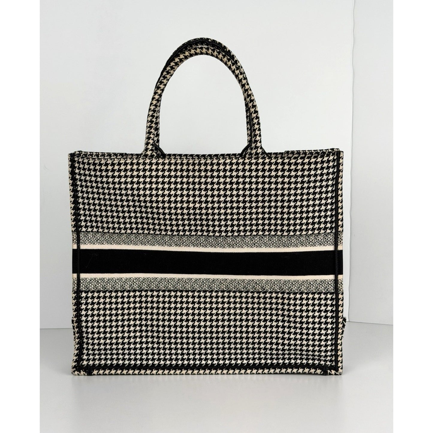 Christian Dior Book Tote Bag Large in Black & White Jacquard Canvas 2019 C-6