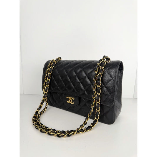 Chanel Classic Double Flap Shoulder Bag Jumbo in Black Caviar Leather 2025 dR-1