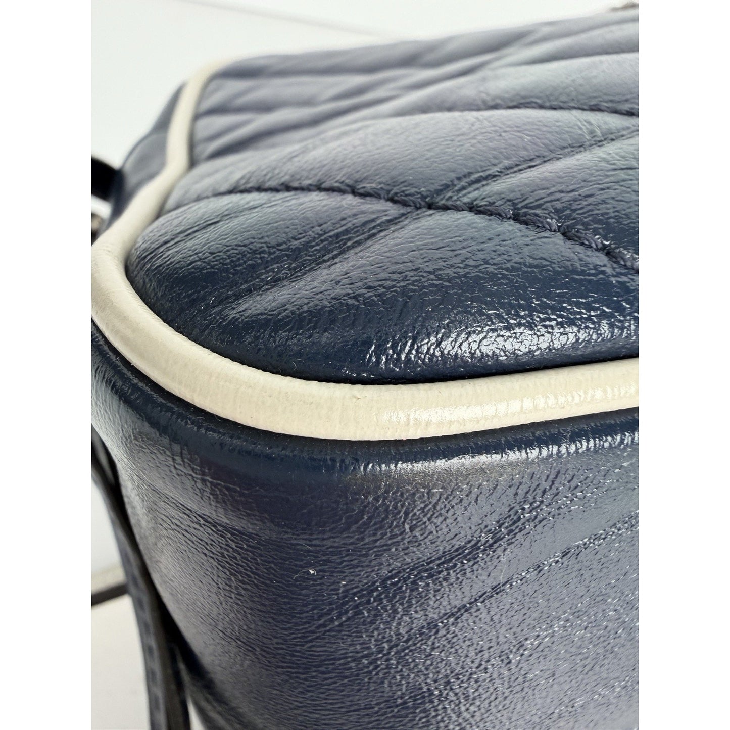 Gucci GG Marmont Small Shoulder Bag Diagonal Dark Blue Quilted Leather S17