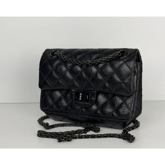 Chanel 2.55 Reissue Mini Flap Bag in Black Aged Calfskin Leather 2017 D5