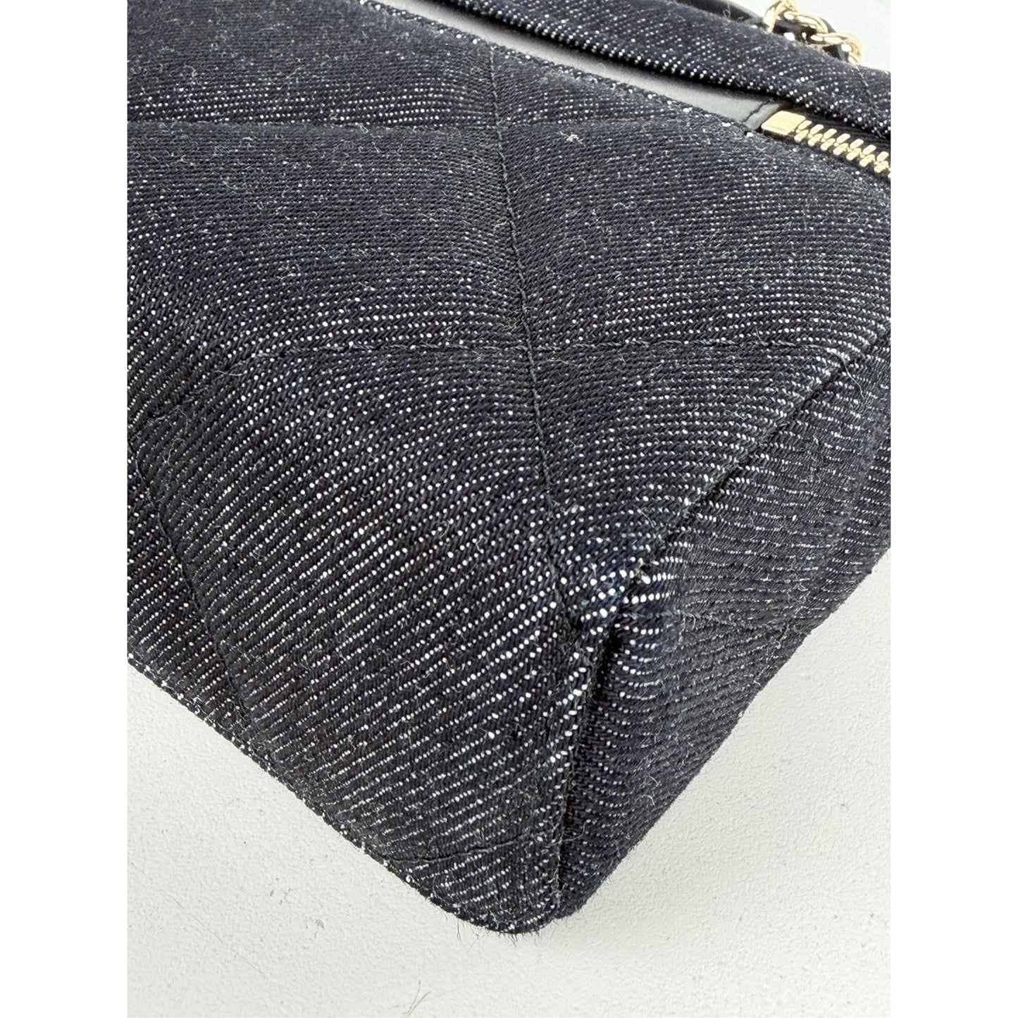 Chanel Slim Vanity Case Crossbody Bag in Blue Quilted Denim With Chain NFC E-1