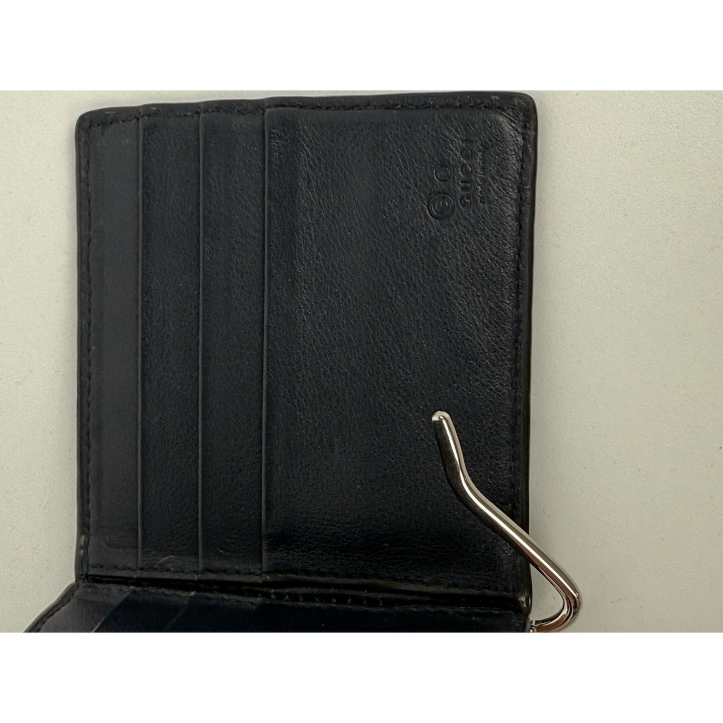 Gucci Guccissima Black Leather Money Clip Card Holder