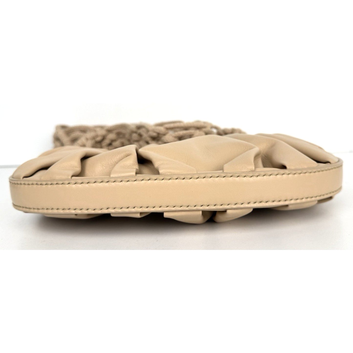 Balmain Mini Bag in Ebene Scrunched Leather Crossbody with Crochet Handle S-05